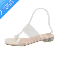 SUNTEK透明女凉鞋网红一字带气质粗跟水晶拖鞋性感外穿时装软皮高跟凉拖