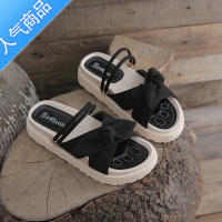 SUNTEK仙女风两穿凉拖女2023年夏季新款厚底蝴蝶结外穿凉鞋罗马一字拖女