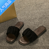 SUNTEK拖鞋女夏外穿2023新款小众凉鞋网红平底黑色晚风法式高级感小凉拖