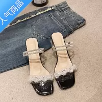 SUNTEK今年新款凉鞋女夏季中跟水晶跟高跟鞋粗跟夏天两穿水钻外穿凉拖鞋