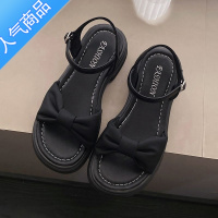 SUNTEK仙女风厚底凉鞋女外穿夏款2023新款小个子粗跟一字带时尚沙滩鞋子