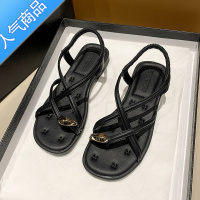 SUNTEK法式复古罗马风夹脚套趾凉鞋女夏2023年新款交叉带仙女平底沙滩鞋