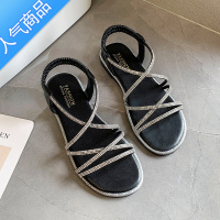 SUNTEK牛筋软底水钻凉鞋女夏仙女风2023年新款时尚百搭配裙子时装罗马鞋