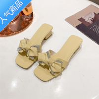 SUNTEK高跟凉鞋女夏季2023年新款蝴蝶结露趾粗跟小香风凉拖鞋女外穿中跟