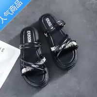 SUNTEK配裙子两穿凉鞋女2023年新款夏季一字带凉拖外穿厚底坡跟小众女鞋