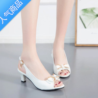 SUNTEK35-43大码女鞋41法式水钻凉鞋女42韩版蝴蝶结高跟鞋一字扣鱼嘴鞋