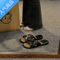 SUNTEK凉拖鞋女夏季外穿2023新款孕妇软底平底复古时尚交叉一字沙滩凉鞋