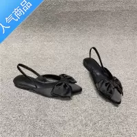 SUNTEK女鞋2023夏尖头浅口蝴蝶结单鞋一字带套脚平底复古凉鞋