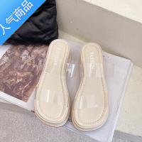 SUNTEK凉鞋2023年新款女夏仙女风透明一字带松糕厚底百搭时尚外穿凉拖鞋