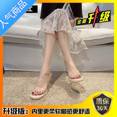 SUNTEK凉鞋2023年女夏季新款鞋子透明不累脚高跟鞋女防水台水晶粗跟拖鞋
