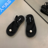 SUNTEK法式气质凉鞋银色女款2023夏季新款网红超火夹趾珍珠配裙子罗马鞋