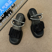 SUNTEK配裙子的拖鞋女款夏天外穿2023新款小香风珍珠厚底两穿踩屎感凉鞋