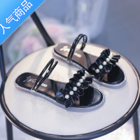 SUNTEK仙女风凉鞋女2023年新款夏季百搭低跟平底一字扣珍珠罗马鞋ins潮