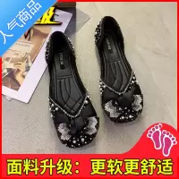 SUNTEK蝴蝶结单鞋女平底仙女风2023年夏季新款百搭浅口豆豆鞋配裙子凉鞋