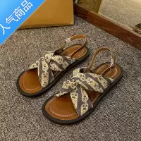 SUNTEK复古高级感罗马凉鞋女仙女风2023年春夏季新款法式平底沙滩软底鞋