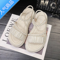 SUNTEK凉鞋女款2023年夏季新款时尚厚底仙女风罗马鞋子珍珠外穿软底沙滩