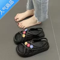 SUNTEK可爱花朵凉鞋女款夏季2023新款厚底松糕百搭仙女风海边沙滩罗马鞋