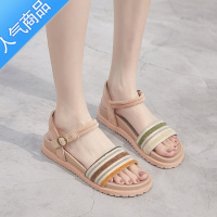 SUNTEK2022年夏季新款一字式扣带凉鞋女仙女风平底学生厚底罗马鞋子