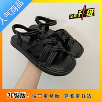 SUNTEK黑色复古罗马凉鞋女外穿夏2023新款百搭仙女风配裙子凉鞋