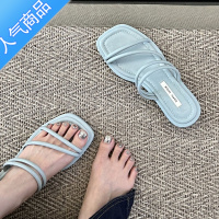 SUNTEK拖鞋女外穿2023新款夏季平底粗跟套趾海边沙滩凉鞋法式两穿凉拖鞋