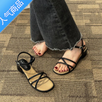 SUNTEK凉鞋女夏2023年新款时装时尚一字带中跟粗跟仙女风配裙子罗马女鞋