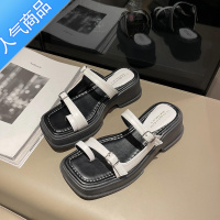 SUNTEK厚底套趾凉拖鞋女外穿2023年新款夏季复古粗跟百搭法式罗马凉鞋