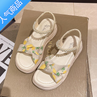 SUNTEK夏季凉鞋女2023年新款厚底学生可爱松紧带平底百搭配裙子流行女鞋