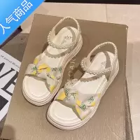 SUNTEK夏季凉鞋女2023年新款厚底学生可爱松紧带平底百搭配裙子流行女鞋
