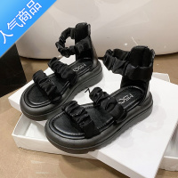 SUNTEK超火一字带凉鞋女2023年夏季新款网红时尚百搭复古厚底沙滩罗马鞋