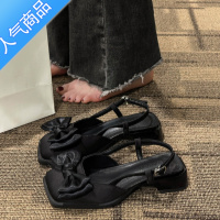 SUNTEK包头凉鞋女2023年新款夏季中粗跟蝴蝶结仙女晚晚风复古玛丽珍单鞋