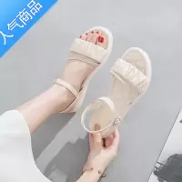 SUNTEK牛筋软底凉鞋夏季女款水钻一字带平底鞋2023年新款舒适简约罗马鞋
