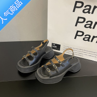 SUNTEK法式高级感增高厚底罗马凉鞋女款2023夏季新款方头松糕沙滩鞋百搭