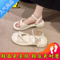 SUNTEK法式配裙子凉鞋女款夏季2023新款粗跟一字时装小高跟鞋网红罗马鞋