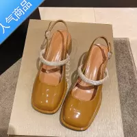 SUNTEK法式包头单鞋女2023年春季新款高跟鞋水钻凉鞋粗跟方头玛丽珍女鞋