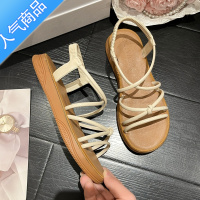 SUNTEK2023新款夏季凉鞋仙女风时装罗马学生平底配裙子绑带网红超火软底