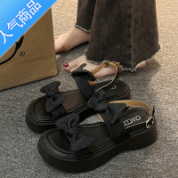 SUNTEK厚底一字带凉鞋女2023年夏季新款百搭仙女风蝴蝶结配裙子罗马鞋子