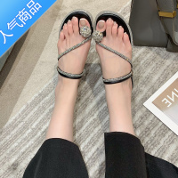 SUNTEK夹脚趾凉鞋女夏季平底百搭仙女风软底水钻两穿外出网红拖鞋女超火