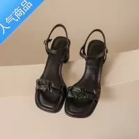 SUNTEK网红一字带凉鞋女夏韩版时尚设计感编织露趾粗跟仙女风配裙高跟鞋