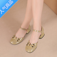 SUNTEK包头凉鞋女2023春季新款圆头粗跟软底浅口单鞋女百搭中空女鞋