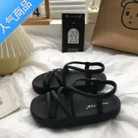 SUNTEK厚底凉鞋女2023年夏季百搭韩版软底一字带细带简约风平底罗马鞋子