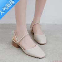 SUNTEK两穿凉鞋2023年新款女夏外穿时装平底中跟包头半拖鞋粗跟凉拖单鞋