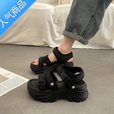 SUNTEK超火法式厚底运动凉鞋女夏外穿高级感2023新款坡跟沙滩罗马鞋