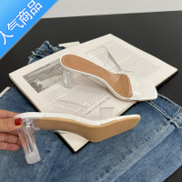 SUNTEK2023年新款夏季透明凉鞋女中跟粗跟水晶高跟鞋仙女风一字带凉拖鞋