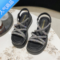 SUNTEK网红超火水钻厚底运动凉鞋女2023夏季新款百搭仙女风配裙子罗马鞋