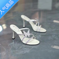 SUNTEK欧美2023夏新款细跟蝴蝶水钻一字带凉鞋女仙女风露趾性感高跟拖鞋