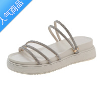 SUNTEK外穿拖鞋女2023夏季新款百搭休闲厚底一字拖时尚水钻平底凉鞋