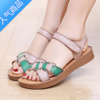 SUNTEK妈妈凉鞋女2023新款夏季中年妇女40岁舒适平底中老年人皮凉鞋50岁