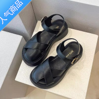 SUNTEK包头凉鞋女2023年夏季新款时尚百搭复古舒适小个子厚底防滑罗马鞋