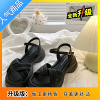 SUNTEK黑色凉鞋女夏季2023年新款松糕厚底高级感小众配裙子休闲罗马沙滩