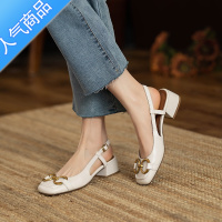 SUNTEK复古包头马衔扣凉鞋女夏新款气质一字带粗跟后空方头单鞋女an